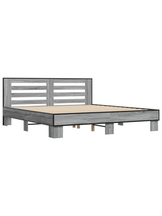 Rám postele šedý sonoma 200 x 200 cm kompozitní dřevo a kov