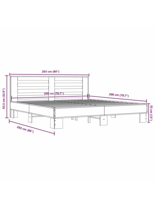 Rám postele šedý sonoma 200 x 200 cm kompozitní dřevo a kov