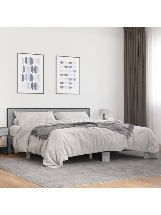Rám postele šedý sonoma 200 x 200 cm kompozitní dřevo a kov