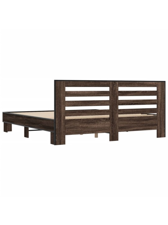 Rám postele hnědý dub 200 x 200 cm kompozitní dřevo a kov