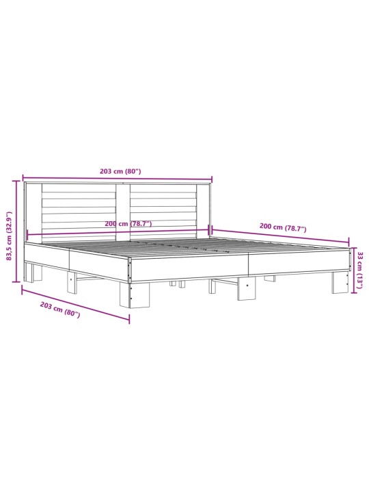 Rám postele hnědý dub 200 x 200 cm kompozitní dřevo a kov