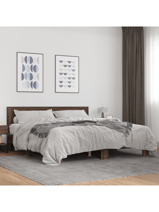 Rám postele hnědý dub 200 x 200 cm kompozitní dřevo a kov