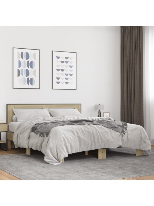 Rám postele dub sonoma 150 x 200 cm kompozitní dřevo a kov