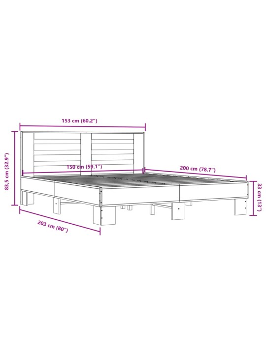 Rám postele kouřový dub 150 x 200 cm kompozitní dřevo a kov