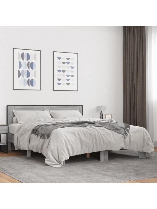 Rám postele šedý sonoma 150 x 200 cm kompozitní dřevo a kov