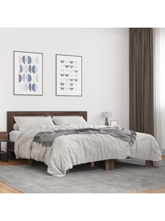 Rám postele hnědý dub 150 x 200 cm kompozitní dřevo a kov