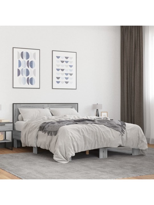 Rám postele šedý sonoma 140 x 200 cm kompozitní dřevo a kov