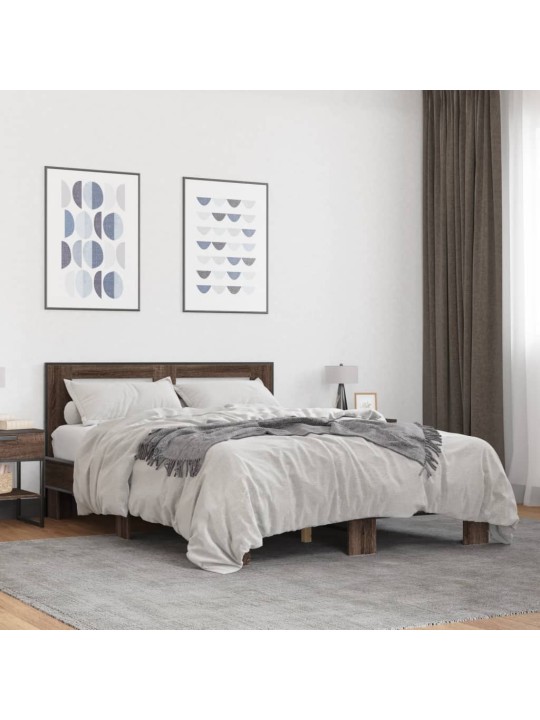 Rám postele hnědý dub 140 x 200 cm kompozitní dřevo a kov