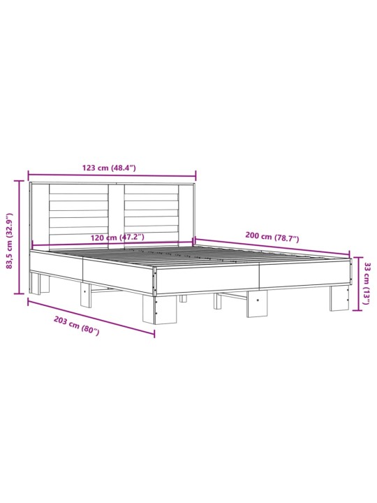 Rám postele kouřový dub 120 x 200 cm kompozitní dřevo a kov