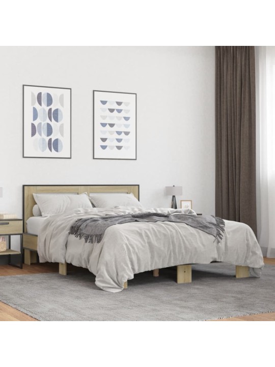 Rám postele dub sonoma 140 x 190 cm kompozitní dřevo a kov