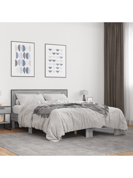 Rám postele šedý sonoma 140 x 190 cm kompozitní dřevo a kov