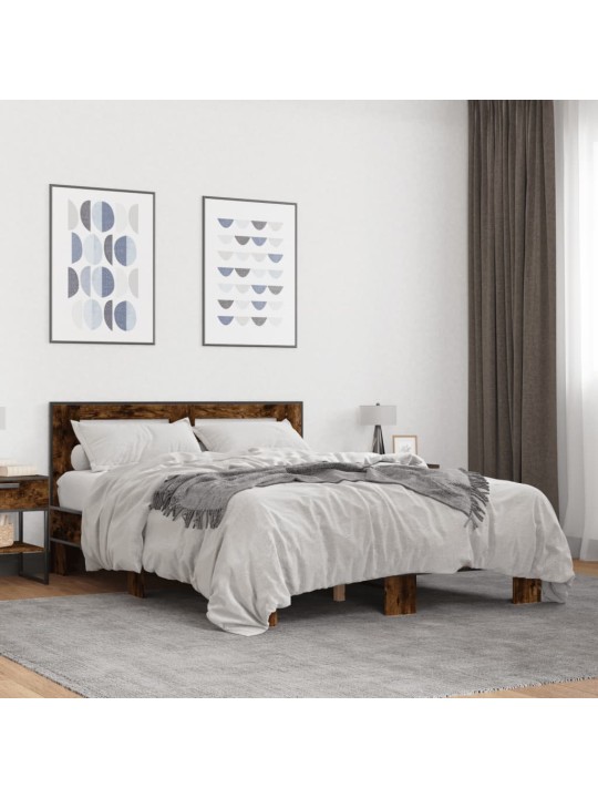 Rám postele kouřový dub 135 x 190 cm kompozitní dřevo a kov