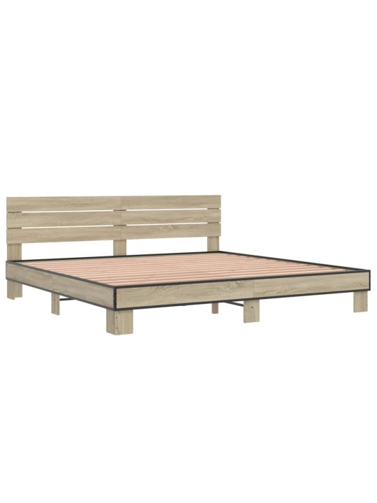 Rám postele dub sonoma 200 x 200 cm kompozitní dřevo a kov