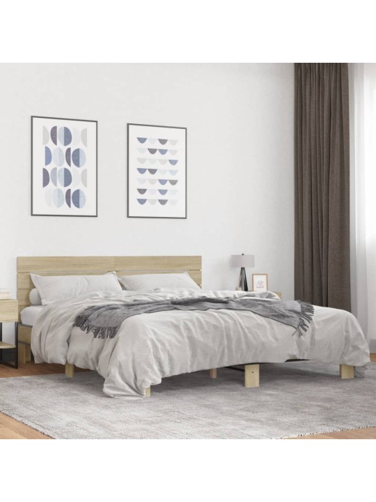 Rám postele dub sonoma 200 x 200 cm kompozitní dřevo a kov
