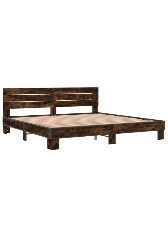 Rám postele kouřový dub 200 x 200 cm kompozitní dřevo a kov