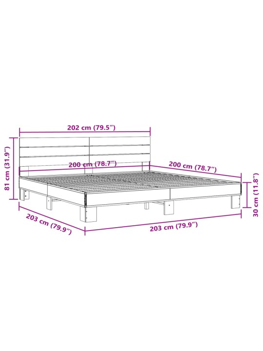 Rám postele kouřový dub 200 x 200 cm kompozitní dřevo a kov