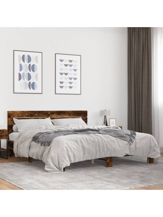 Rám postele kouřový dub 200 x 200 cm kompozitní dřevo a kov