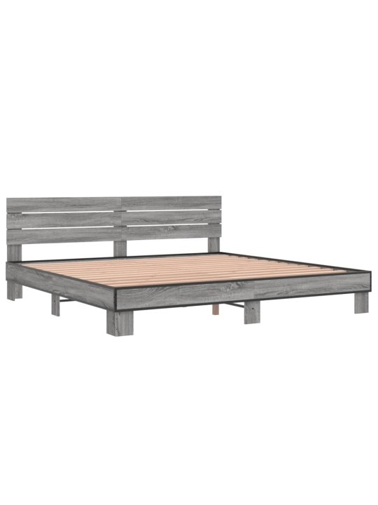 Rám postele šedý sonoma 200 x 200 cm kompozitní dřevo a kov