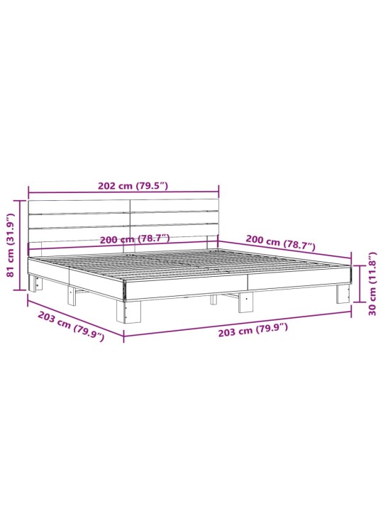 Rám postele šedý sonoma 200 x 200 cm kompozitní dřevo a kov