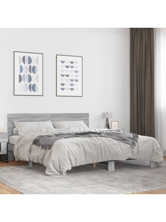 Rám postele šedý sonoma 200 x 200 cm kompozitní dřevo a kov