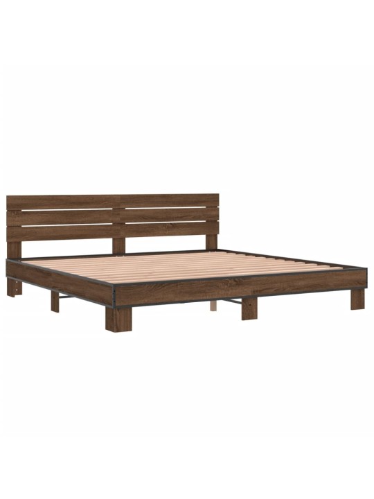 Rám postele hnědý dub 200 x 200 cm kompozitní dřevo a kov