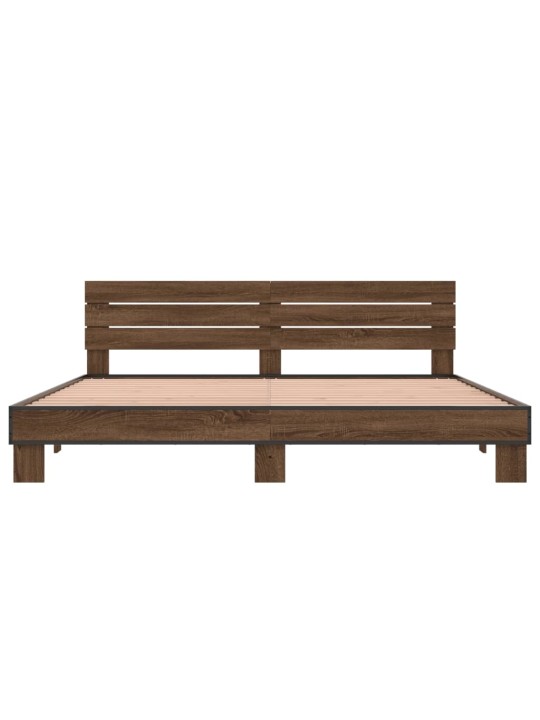 Rám postele hnědý dub 200 x 200 cm kompozitní dřevo a kov