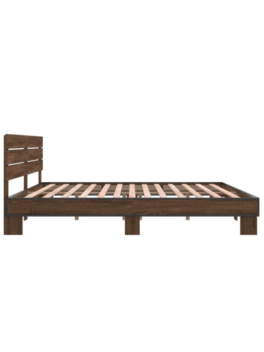Rám postele hnědý dub 200 x 200 cm kompozitní dřevo a kov