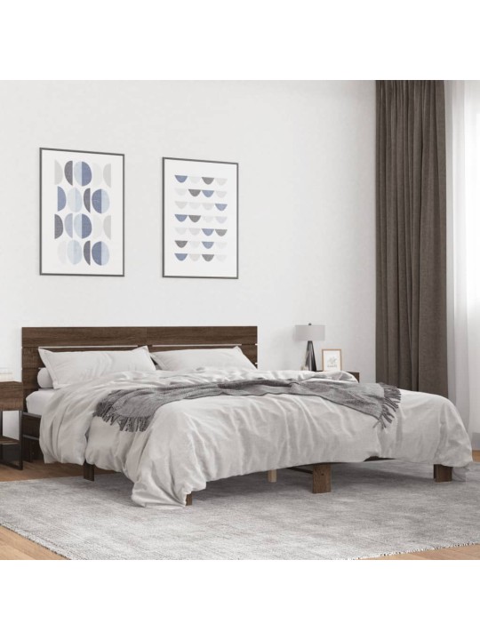 Rám postele hnědý dub 180 x 200 cm kompozitní dřevo a kov