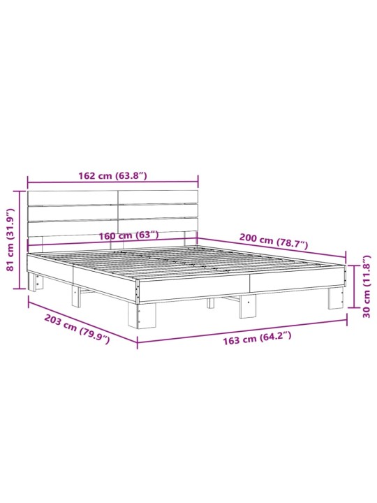Rám postele kouřový dub 160 x 200 cm kompozitní dřevo a kov