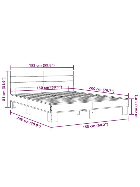 Rám postele kouřový dub 150 x 200 cm kompozitní dřevo a kov