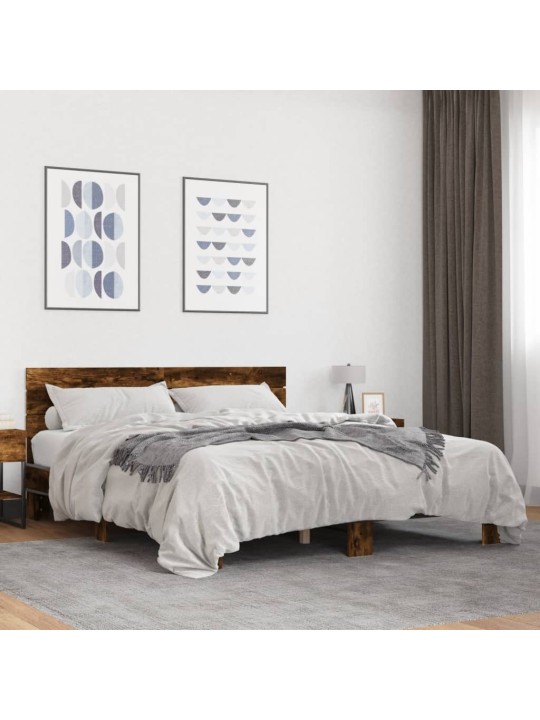 Rám postele kouřový dub 150 x 200 cm kompozitní dřevo a kov