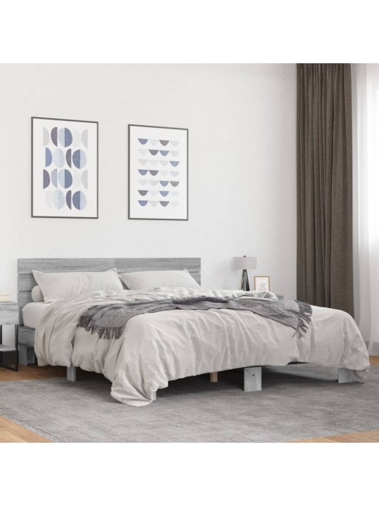 Rám postele šedý sonoma 150 x 200 cm kompozitní dřevo a kov