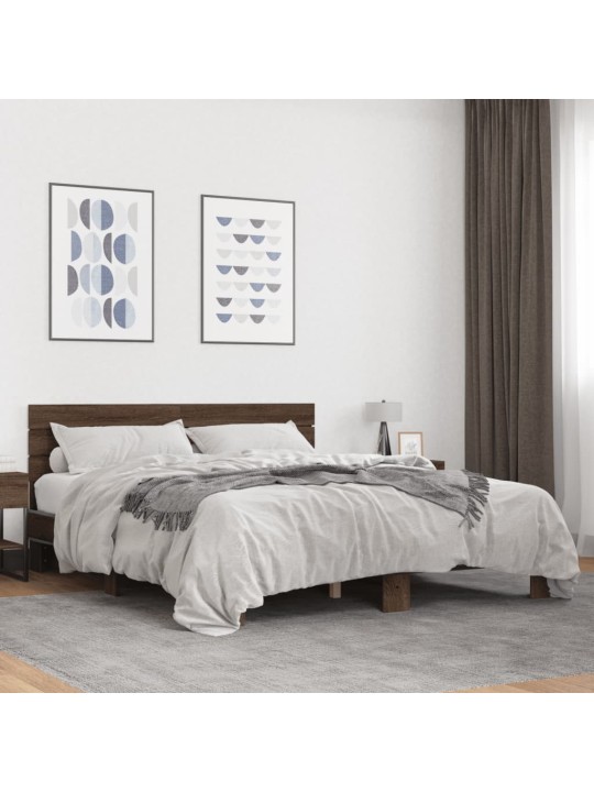 Rám postele hnědý dub 150 x 200 cm kompozitní dřevo a kov