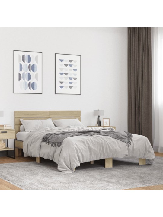 Rám postele dub sonoma 140 x 200 cm kompozitní dřevo a kov