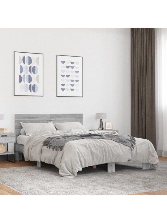 Rám postele šedý sonoma 140 x 200 cm kompozitní dřevo a kov