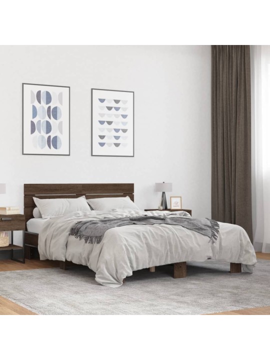 Rám postele hnědý dub 140 x 200 cm kompozitní dřevo a kov