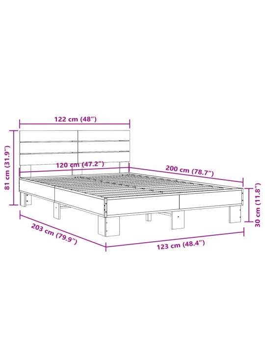 Rám postele kouřový dub 120 x 200 cm kompozitní dřevo a kov