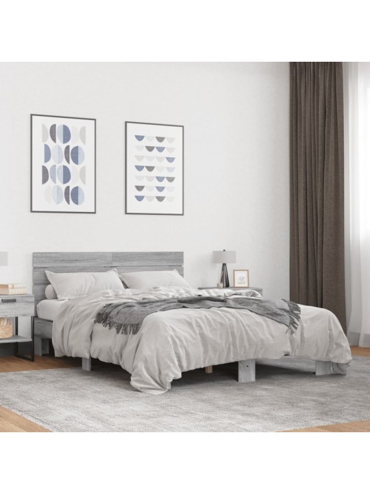 Rám postele šedý sonoma 120 x 200 cm kompozitní dřevo a kov