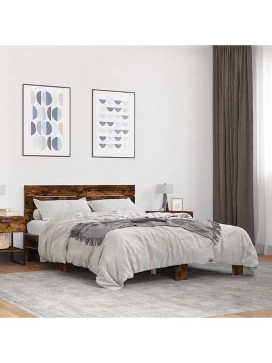 Rám postele kouřový dub 135 x 190 cm kompozitní dřevo a kov