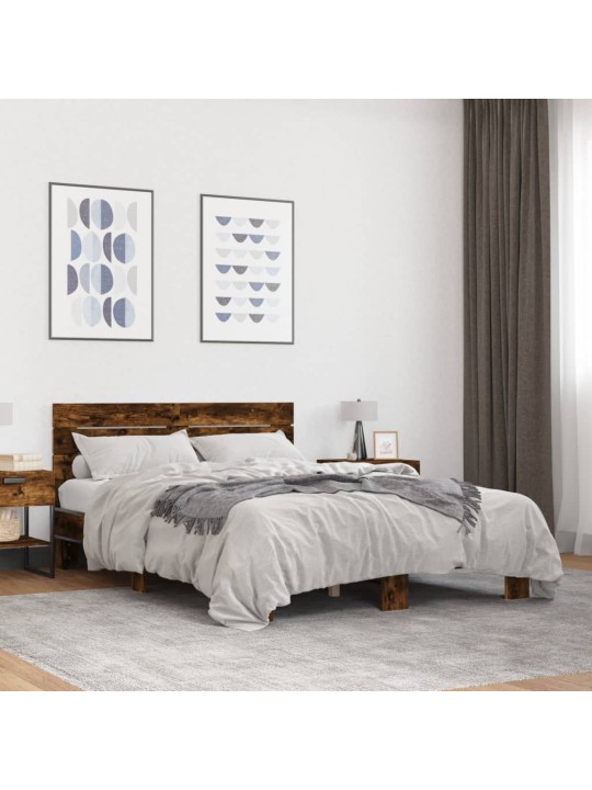 Rám postele kouřový dub 140 x 190 cm kompozitní dřevo a kov