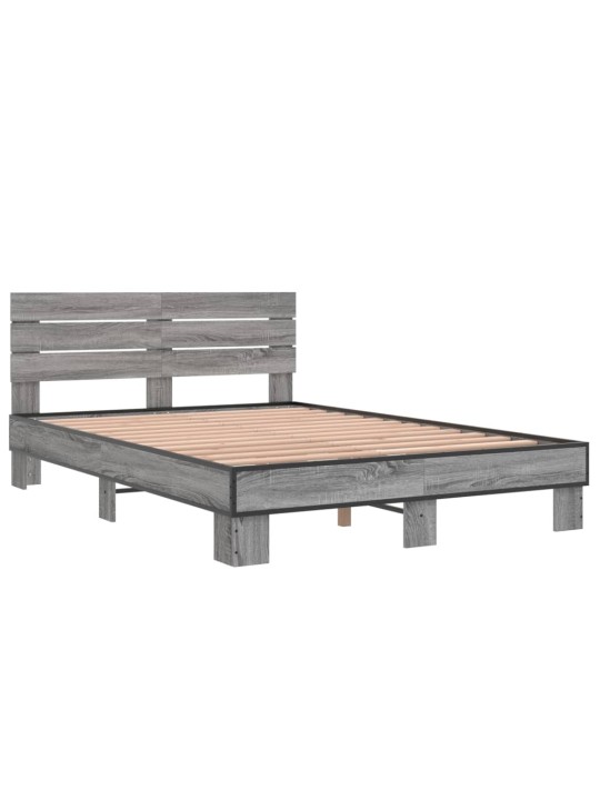 Rám postele šedý sonoma 140 x 190 cm kompozitní dřevo a kov