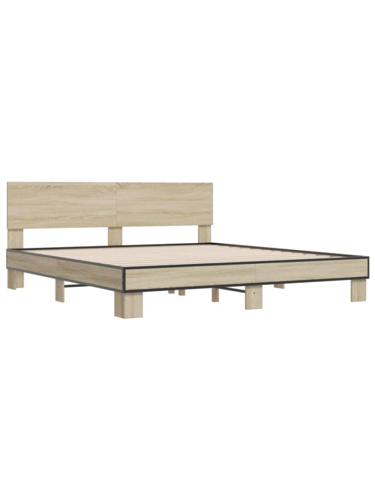 Rám postele dub sonoma 200 x 200 cm kompozitní dřevo a kov