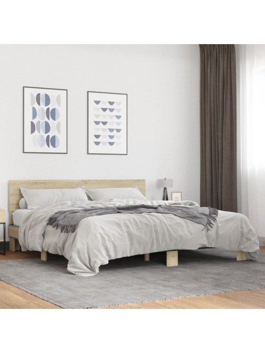 Rám postele dub sonoma 200 x 200 cm kompozitní dřevo a kov