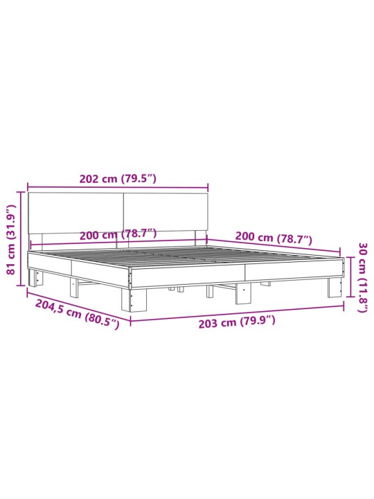 Rám postele kouřový dub 200 x 200 cm kompozitní dřevo a kov