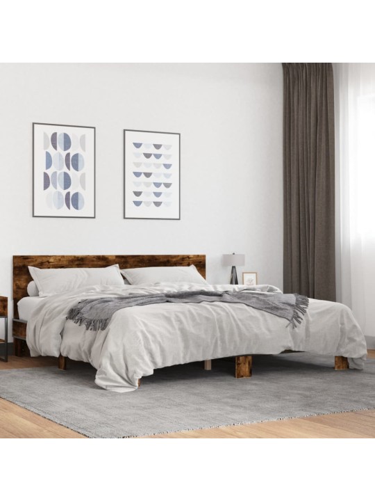 Rám postele kouřový dub 200 x 200 cm kompozitní dřevo a kov