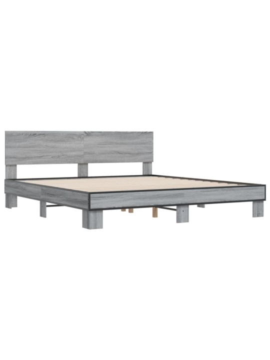 Rám postele šedý sonoma 200 x 200 cm kompozitní dřevo a kov