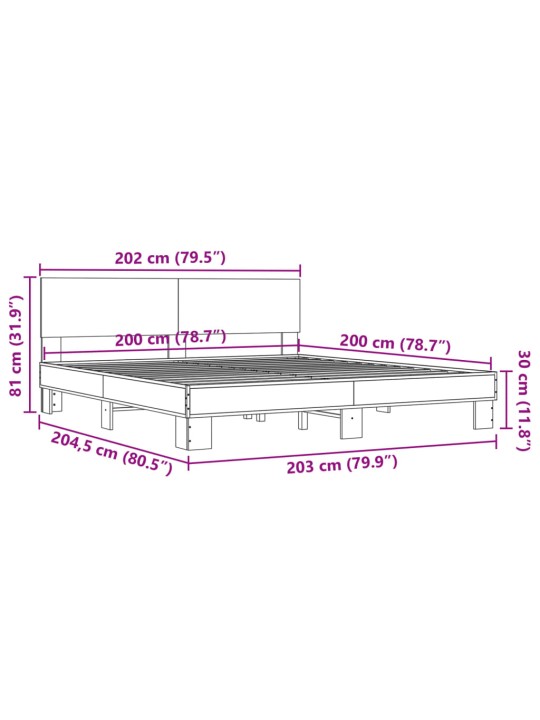 Rám postele šedý sonoma 200 x 200 cm kompozitní dřevo a kov