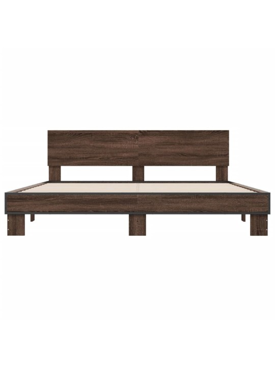 Rám postele hnědý dub 200 x 200 cm kompozitní dřevo a kov