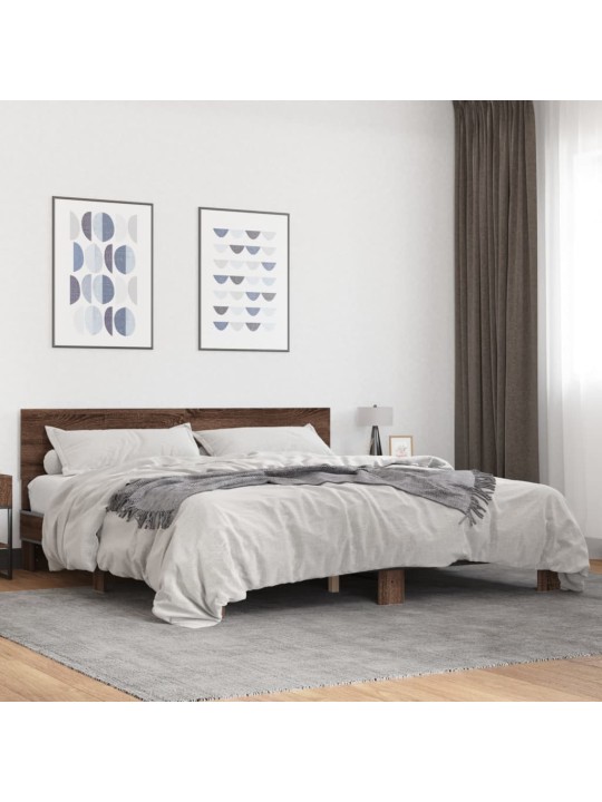 Rám postele hnědý dub 200 x 200 cm kompozitní dřevo a kov