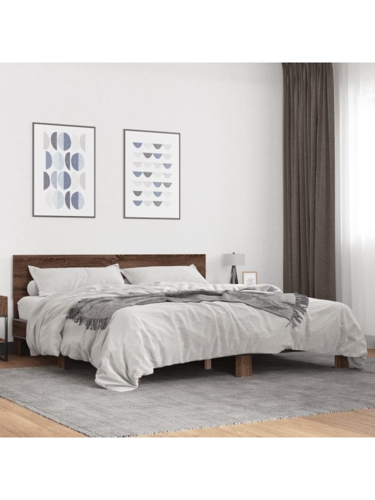 Rám postele hnědý dub 180 x 200 cm kompozitní dřevo a kov